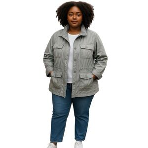 Garnet Hill Jacket Womens 16 Taupe 100% Cotton  Cargo Pockets Minimalist‎ Coat